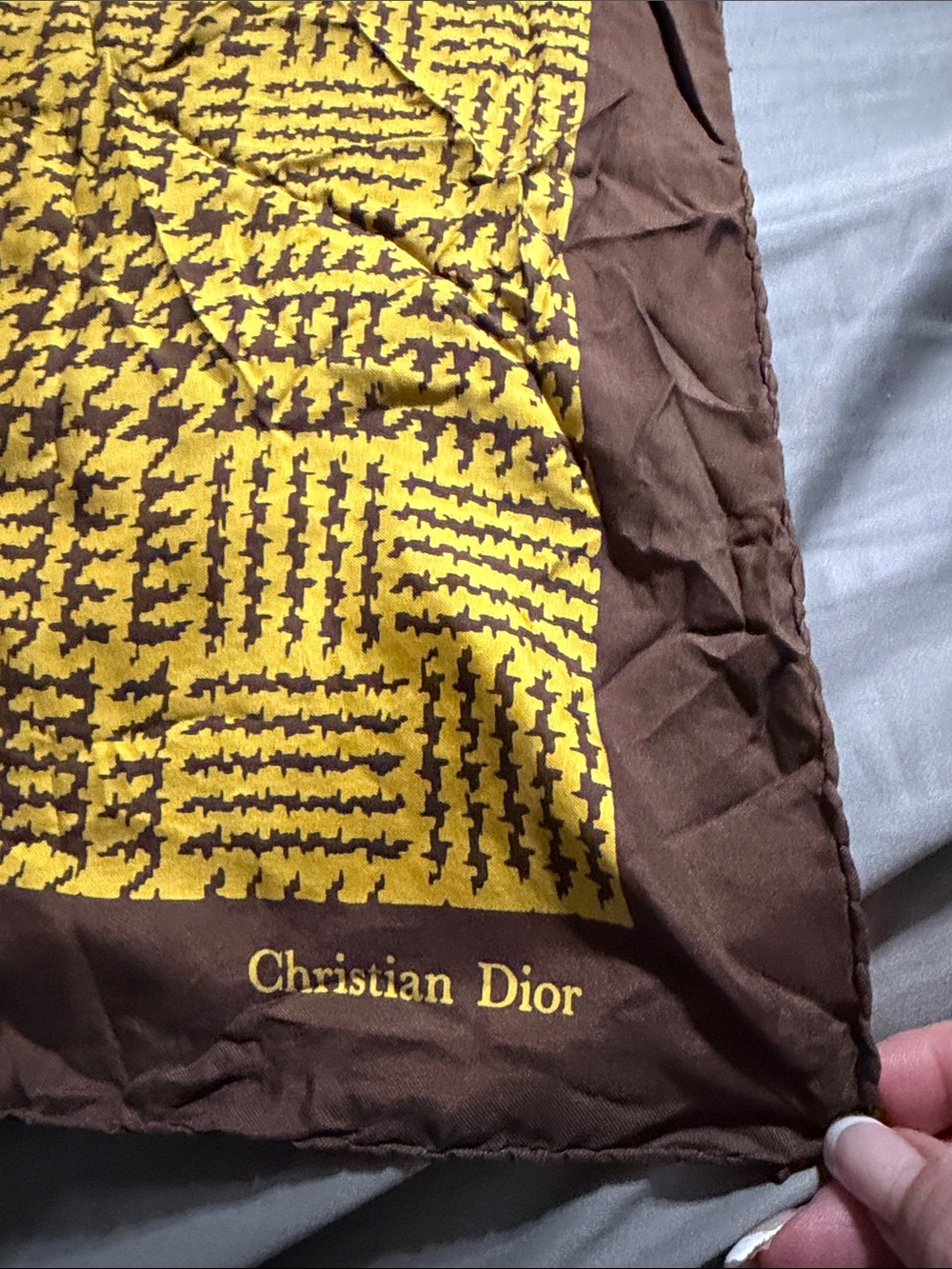 Dior Yellow and Brown Geometric Silk Scarf